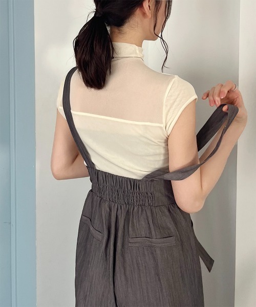 tシャツ ノースリーブ ハイネックシアートップス レディース