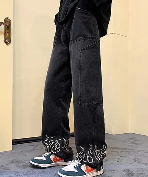 専用38大人気の最強デニムLA買付商品smokeriseファイヤーパターンデニム B.I.D. ジーンズ 「裾ファイヤーパターンデニムパンツ」 メンズ