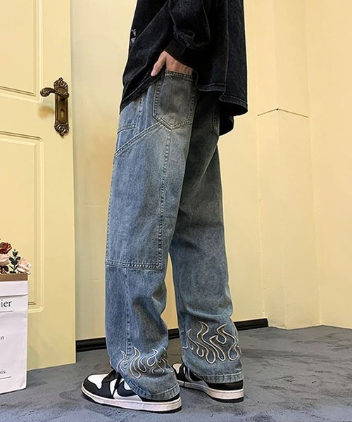 B.I.D. ジーンズ 「裾ファイヤーパターンデニムパンツ」 メンズ