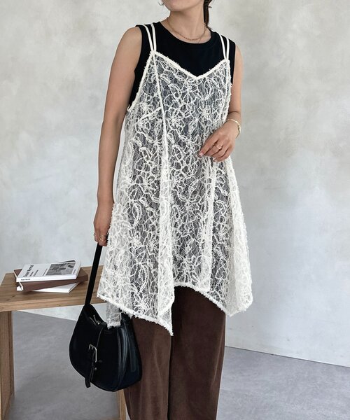 Print Camisole LaceTunic プリントキャミレースチュニック Thevon（ゼヴォン） キャミソール カットレースチュニックキャミ