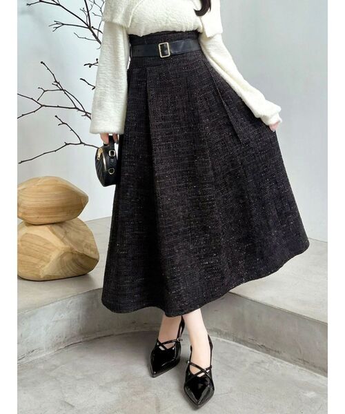 45R 高密度ダックのフレアスカート Aライン ロゴ刺繍 シンチバック ベルト 45R 高密度ダックのフレアスカート Aライン ロゴ刺繍 シンチバック