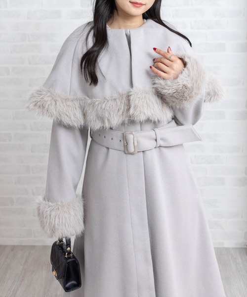 CLEAR BASIC コート アウター ファー付き2wayケープロングコート「大人