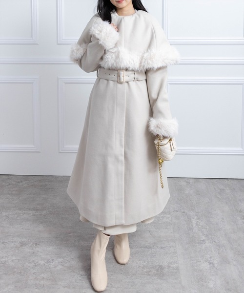 CLEAR BASIC コート アウター ファー付き2wayケープロングコート「大人