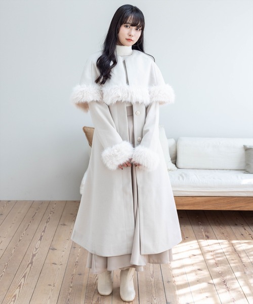 CLEAR BASIC コート アウター ファー付き2wayケープロングコート「大人