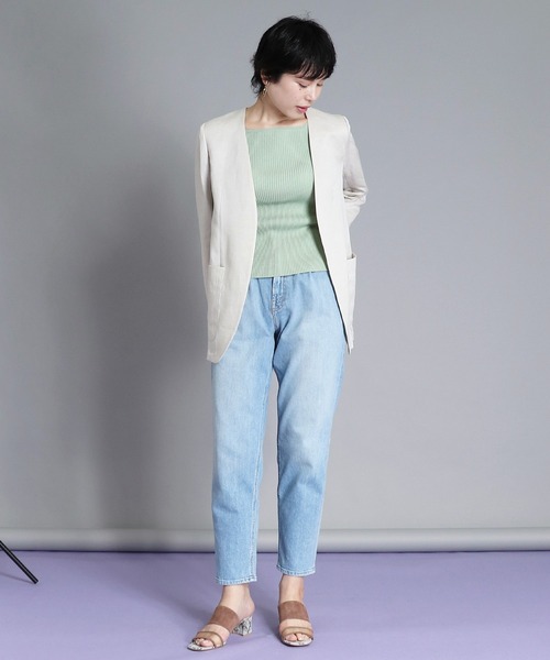 「B7」 ノーカラージャケット 38 ベージュ レディース_画像4