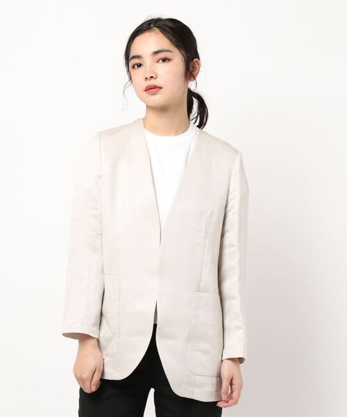 「B7」 ノーカラージャケット 38 ベージュ レディース_画像5