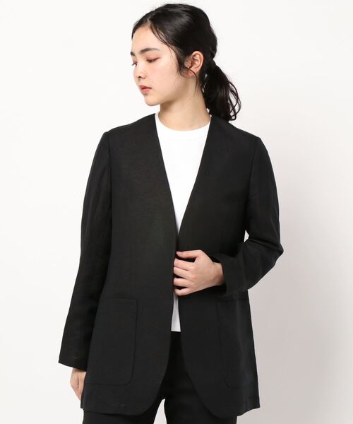 「B7」 ノーカラージャケット 38 ベージュ レディース_画像6