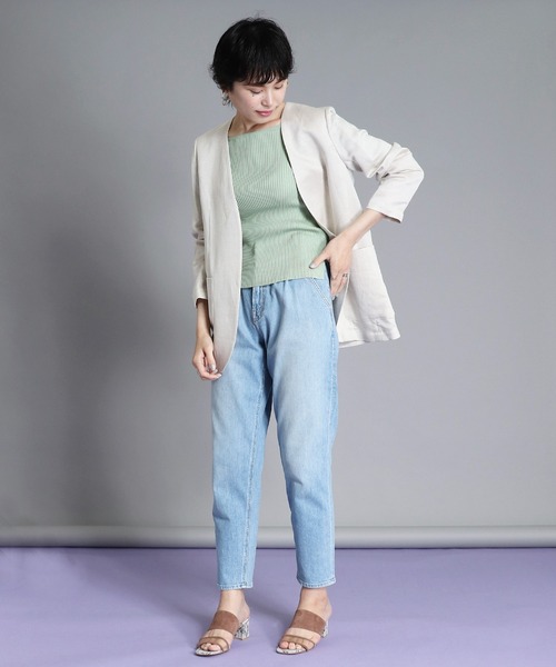 「B7」 ノーカラージャケット 38 ベージュ レディース_画像8