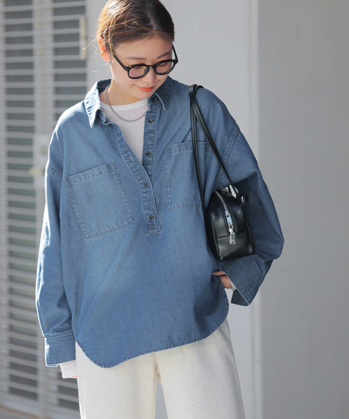 新品最新ジャーナルレリュームrelume オーバーサイズバンドカラーデニムシャツ 楽天市場】デニムオーバーサイズシャツ JOURNAL STANDARD relume