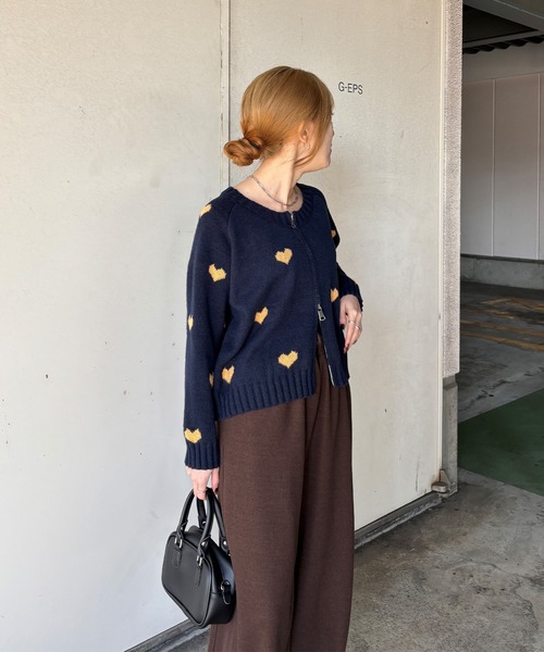 I-SOOK カーディガン 「ISOOK / アイスー」ハート柄ニットカーディガン