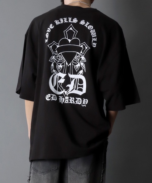 Ed Hardy（エド・ハーディー） 7分袖Tシャツ M グレー メンズ