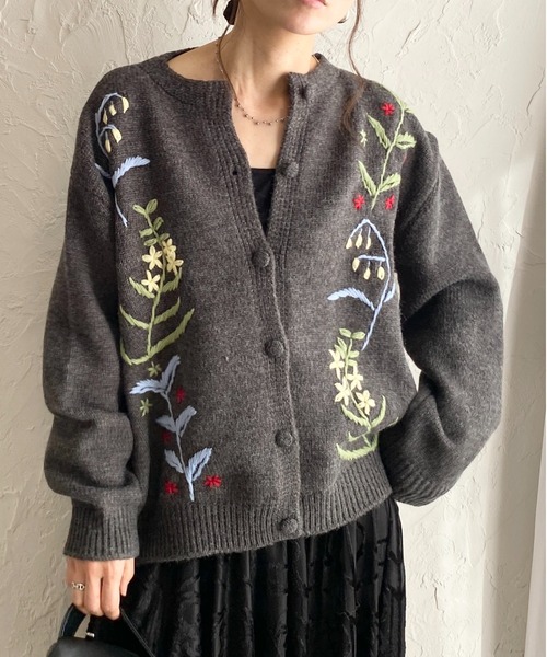 She's Closet カーディガン 花柄フラワー刺繍長袖ニットカーディガン