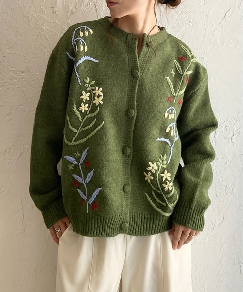 She's Closet カーディガン 花柄フラワー刺繍長袖ニットカーディガン