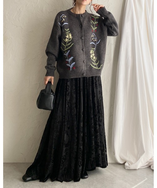 She's Closet カーディガン 花柄フラワー刺繍長袖ニットカーディガン