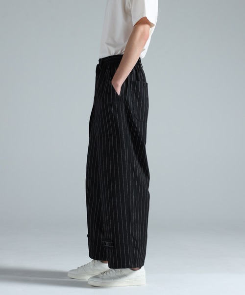 ワイドパンツ パンツ Y-3 PINSTRIPE REFINED WOOL WIDE LEG PANTS メンズ レディースの画像