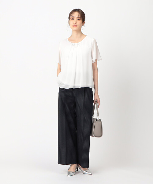 「COMME CA ISM」 半袖ブラウス LARGE ホワイト レディース_画像2