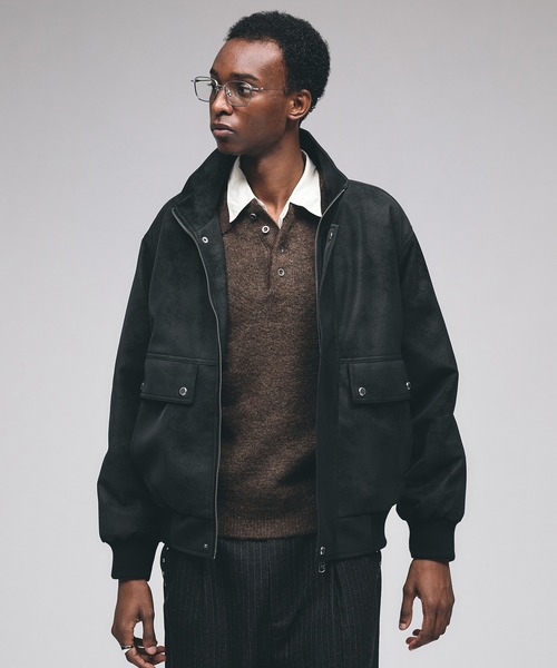 Adoon plain ブルゾン アウター Faux Suede Stand Neck Blouson