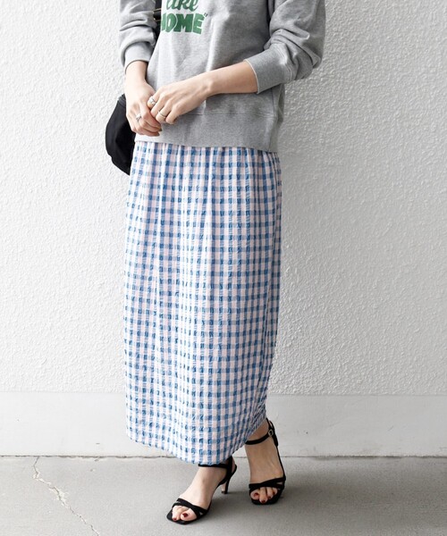 SHIPS any スカート any:「洗濯機可能」ギンガムチェック サッカー