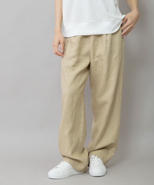 ワイドパンツ パンツ 「吸水性」「放湿性」「通気性」ラミーキャンバスイージーパンツ レディースの画像