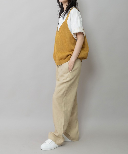 ワイドパンツ パンツ 「吸水性」「放湿性」「通気性」ラミーキャンバスイージーパンツ レディースの画像