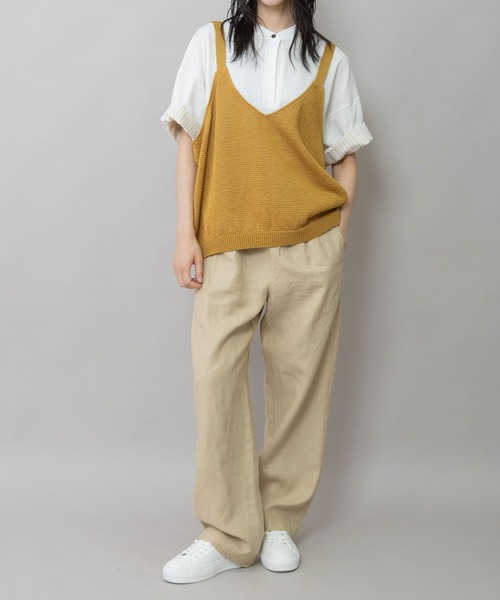 ワイドパンツ パンツ 「吸水性」「放湿性」「通気性」ラミーキャンバスイージーパンツ レディースの画像