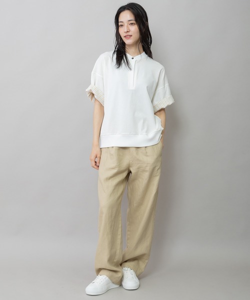 ワイドパンツ パンツ 「吸水性」「放湿性」「通気性」ラミーキャンバスイージーパンツ レディースの画像