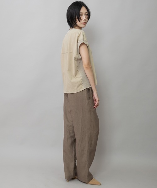 ワイドパンツ パンツ 「吸水性」「放湿性」「通気性」ラミーキャンバスイージーパンツ レディースの画像