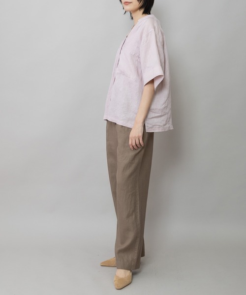 ワイドパンツ パンツ 「吸水性」「放湿性」「通気性」ラミーキャンバスイージーパンツ レディースの画像