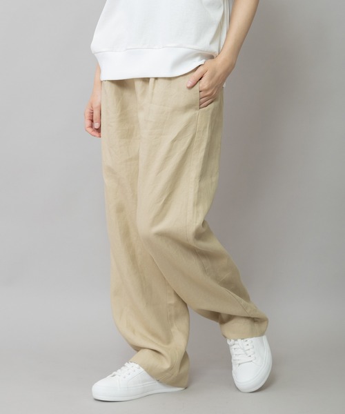 ワイドパンツ パンツ 「吸水性」「放湿性」「通気性」ラミーキャンバスイージーパンツ レディースの画像