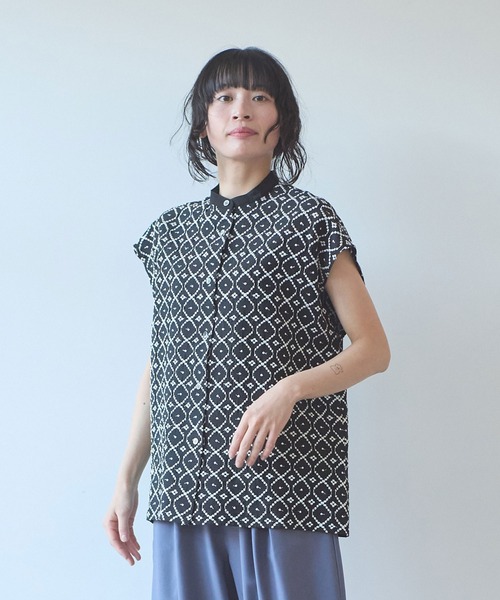 yuni ブラウス シャツ 単色刺繍 french sleevesブラウス レディース