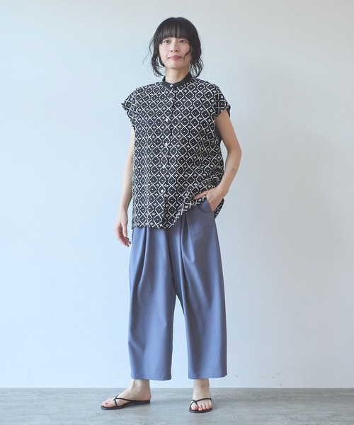 yuni ブラウス シャツ 半袖 単色刺繍 french sleevesブラウス
