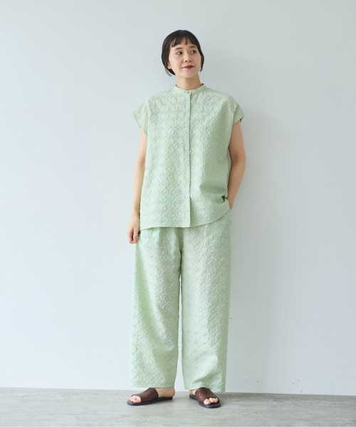 yuni ブラウス シャツ 単色刺繍 french sleevesブラウス レディース