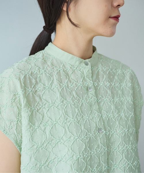 yuni ブラウス シャツ 半袖 単色刺繍 french sleevesブラウス