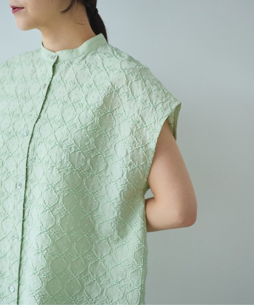 yuni ブラウス シャツ 半袖 単色刺繍 french sleevesブラウス