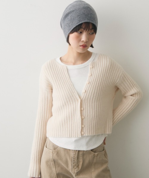 アイボリーリブ編みカーディガン XS full/fill. カーディガン rib short knit cardigan / リブショート