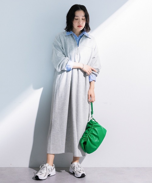 Green Parks（グリーンパークス） ワンピース ポロ衿ハーフZIPカット