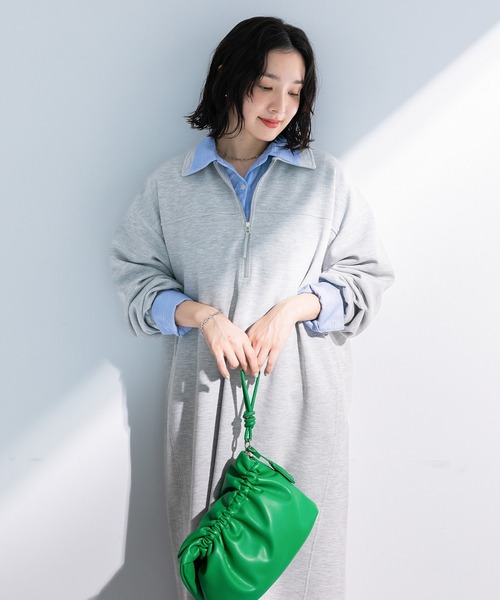 Green Parks（グリーンパークス） ワンピース ポロ衿ハーフZIPカット