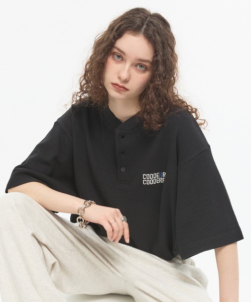 CODDERR ヘンリーネック tシャツ 「CODDERR」ロゴ刺繍 ドローコード
