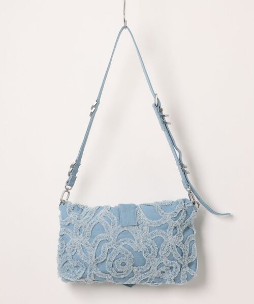 ショルダーバッグ バッグ ライトブルーデニムフレイド 刺繍スタッズショルダーバッグ レディース