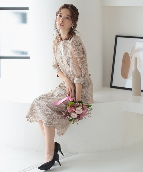 「haremode」 7分袖ワンピース L グレー レディース_画像4