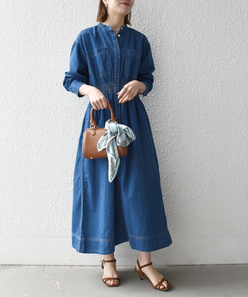 「SHIPS any」 長袖ワンピース ONE SIZE ネイビー レディースの画像