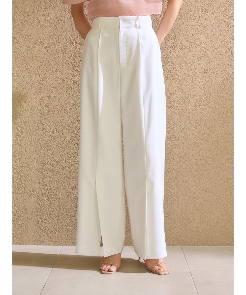 ワイドパンツ パンツ センタースリットワイドパンツ レディースの画像