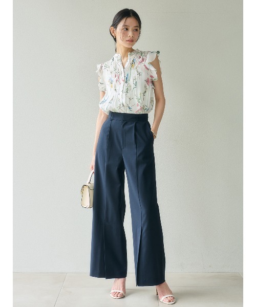 ワイドパンツ パンツ センタースリットワイドパンツ レディースの画像