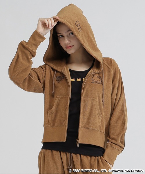 【希少】 00s パーカー フーディ レディース ブラウン XL AVIREX（アヴィレックス） パーカー 「AVIREX×HELLO KITTY」PILE PARKA