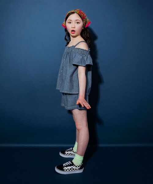 M∀D GIRL スパイダー　プリント　パンツ EDWIN（エドウィン） パンツ 「Ou? by EDWIN」デニムフレアショート