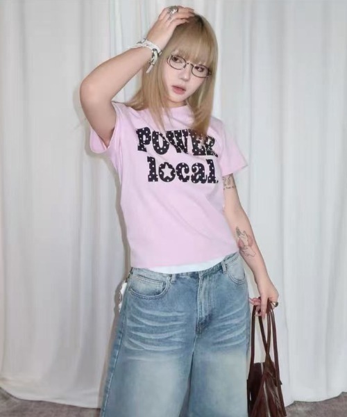 Lis ardent tシャツ 半袖 Y2Kロゴで盛れる ドット柄コンパクト半袖T