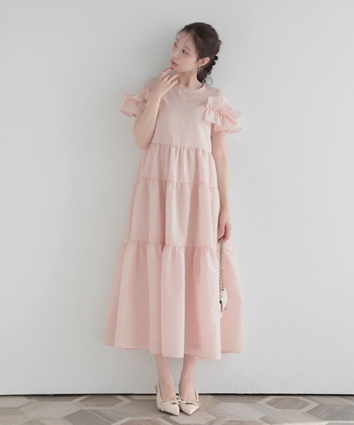 Fit more 完売品 ジャガードワンピース ピンク美品 Fit more（フィットモア） パーティードレス ワンピース 夏 ジャガード