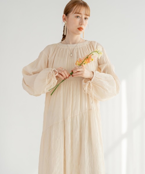 「hinari」 長袖ワンピース SMALL ベージュ レディース_画像4