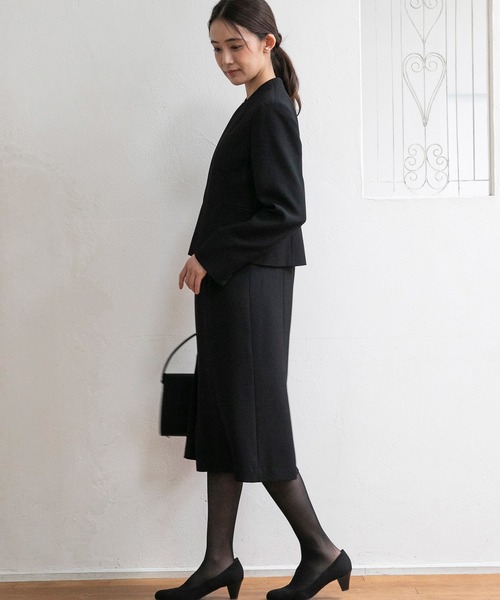 セレモニースーツ セットアップ 「喪服・礼服」「前ファスナー」ノーカラージャケット＆シンプル レディースワンピース/ブラックフォーマル レディースの画像