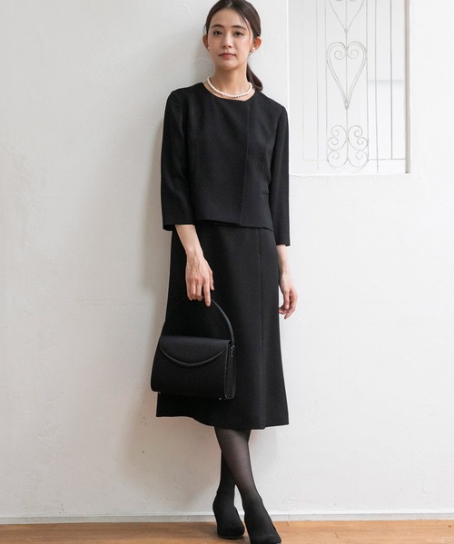 セレモニースーツ セットアップ 「喪服・礼服」「前ファスナー」ノーカラージャケット＆シンプル レディースワンピース/ブラックフォーマル レディースの画像